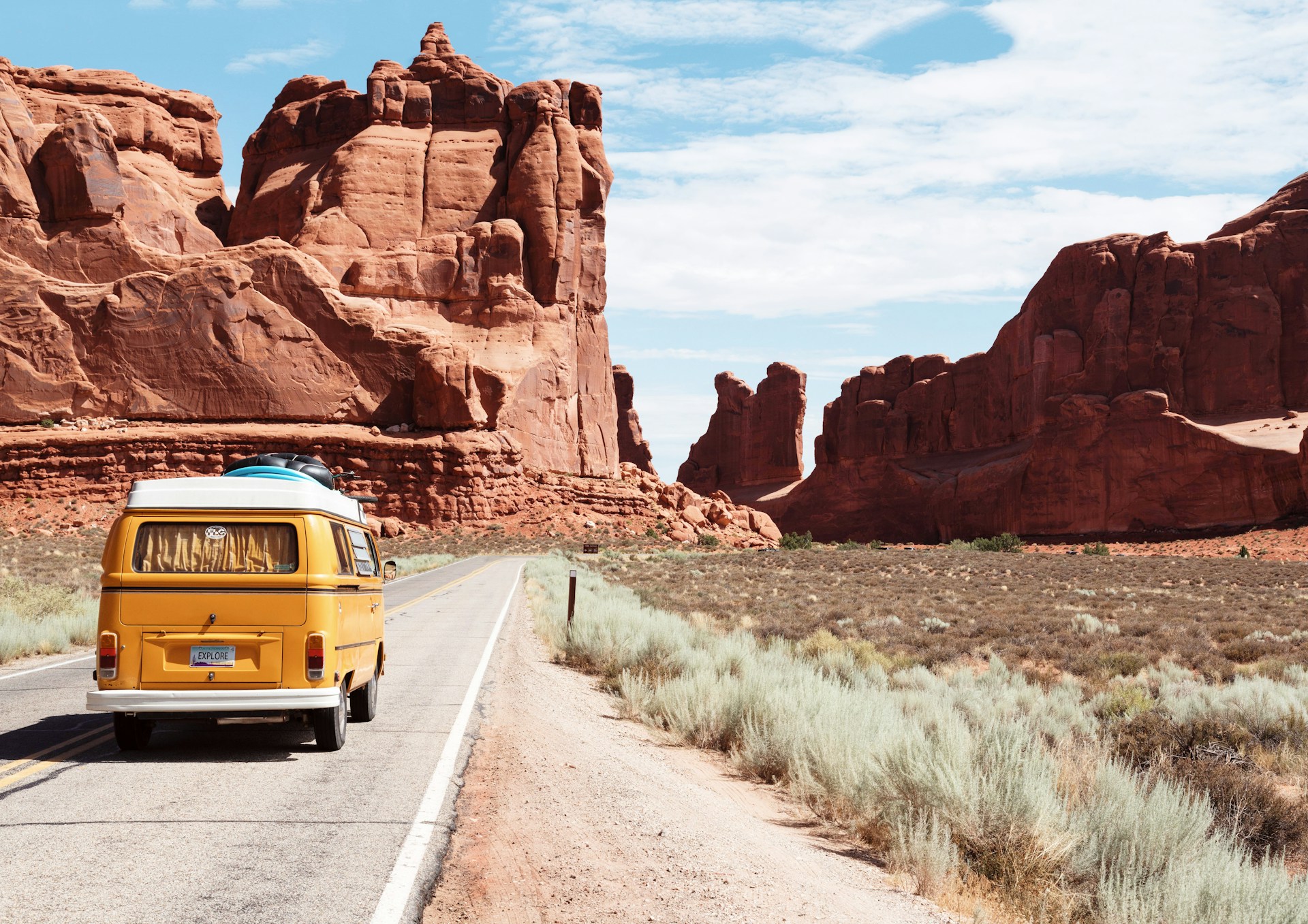 Winding road through dramatic landscape